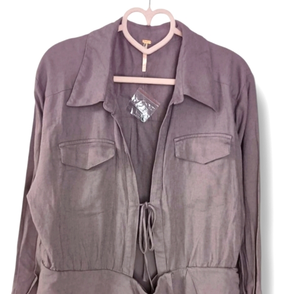 Free People Maxwell Linen Blend Mini Dress in Quail Size Medium NWOT $148 - Picture 8 of 12